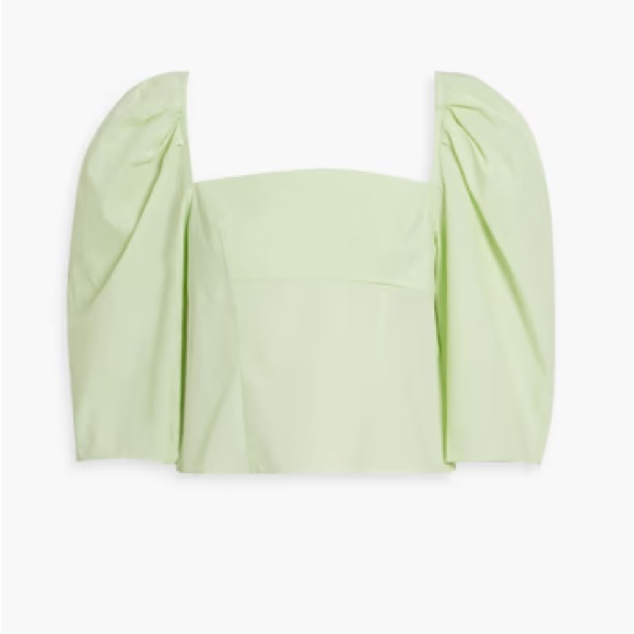 NWOT Vince Draped Square Neck Cotton Top with Puff Sleeves in Honeydew - Picture 10 of 14